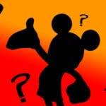 Silhouette d'une personne levant le pouce entourée de points d'interrogation sur fond orange dégradé, prête pour un quiz Disney.