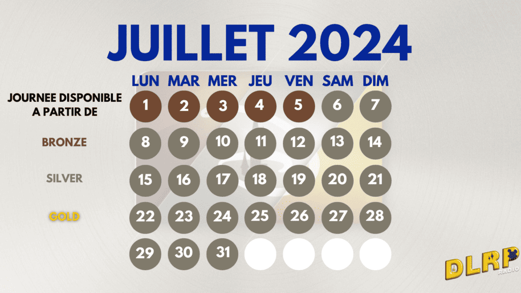 Calendrier Juillet 2024 des Disneyland Pas