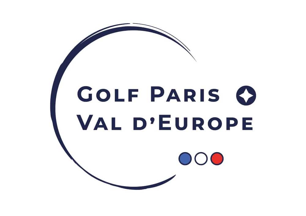 Logo des étapes du Golf Paris Val d'Europe, comportant le nom entouré d'un anneau bleu marine, accompagné d'une icône étoile et de trois points colorés : bleu, blanc et rouge.