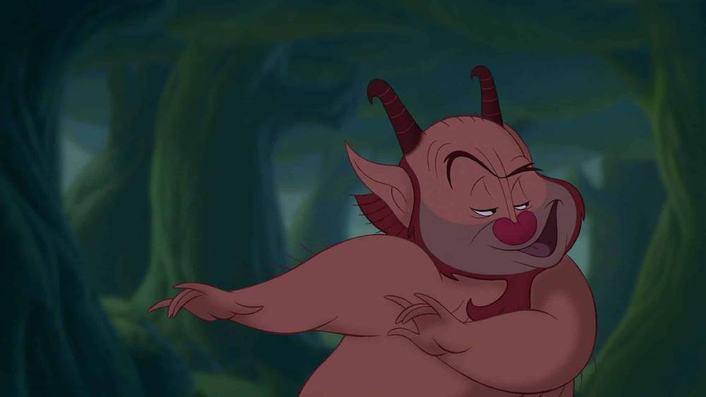 Personnage animé Philoctète de Disney's Hercules, représenté comme un petit et gros satyre avec une peau brune, des cornes et une expression espiègle ; une figure incontournable des années 90