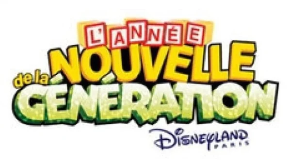 Logo coloré indiquant « l'année de la nouvelle génération Disney » en texte stylisé, avec des couleurs vives rouge, jaune et vert.