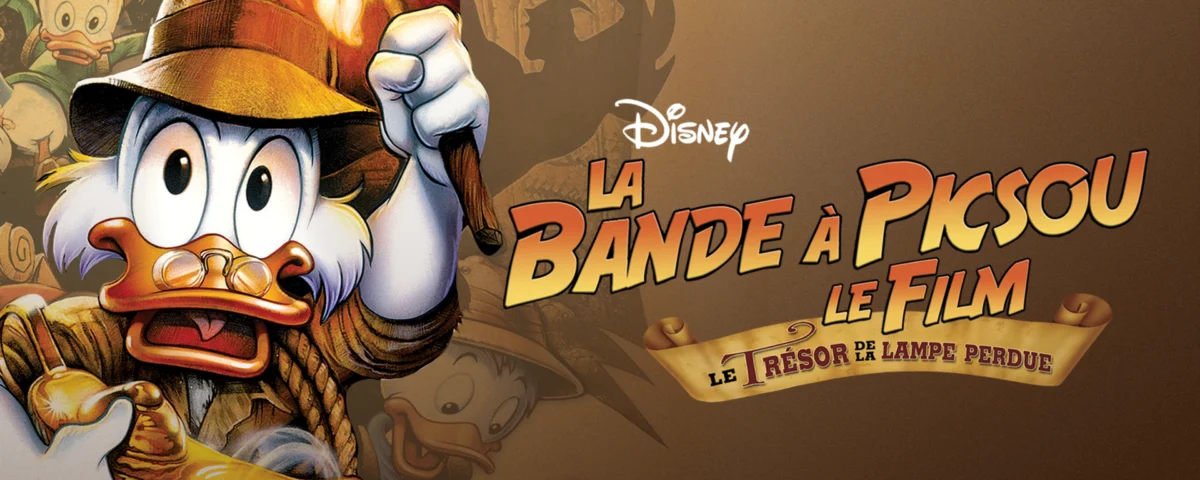 Image promotionnelle du film "La Bande à Picsou, le film : Le Trésor de la Lampe Perdue" mettant en scène le personnage de Disney Oncle Scrooge tenant une torche,