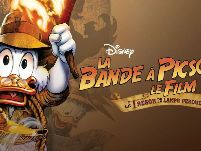 Image promotionnelle du film "La Bande à Picsou, le film : Le Trésor de la Lampe Perdue" mettant en scène le personnage de Disney Oncle Scrooge tenant une torche,