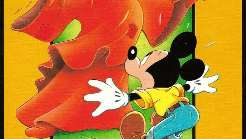 Couverture de "Mickey Mystère" mettant en vedette Mickey Mouse et un fantôme rouge, avec Mickey l'air effrayé. Fond jaune vif, numéro 9, au prix de 20F.