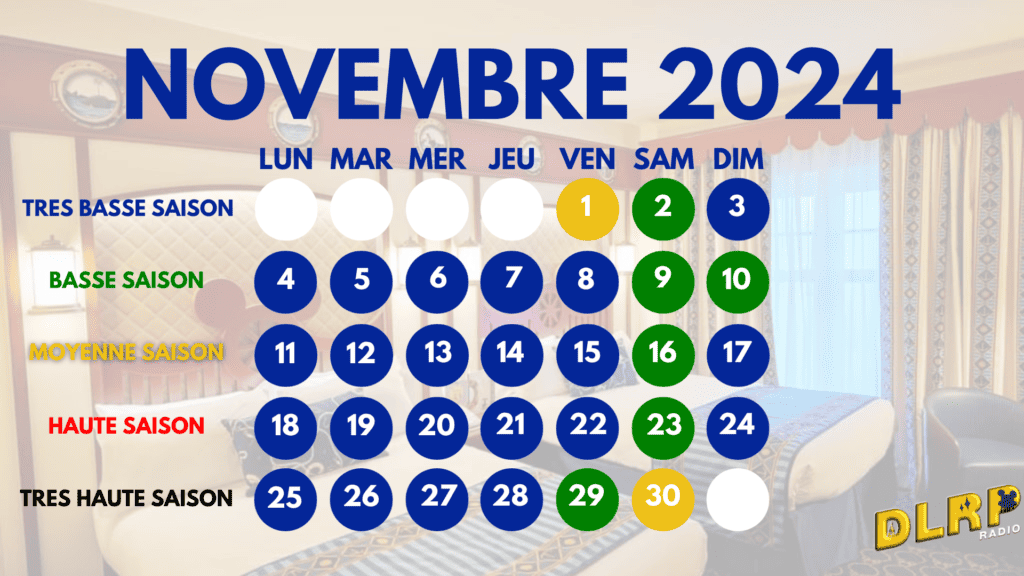 Un calendrier affichant les dates de novembre 2024.