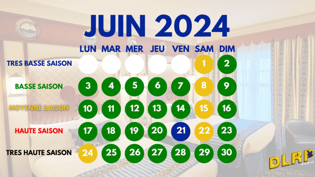 Un calendrier indiquant les dates de juin 2020, parfait pour planifier vos hôtels et visites Disney.