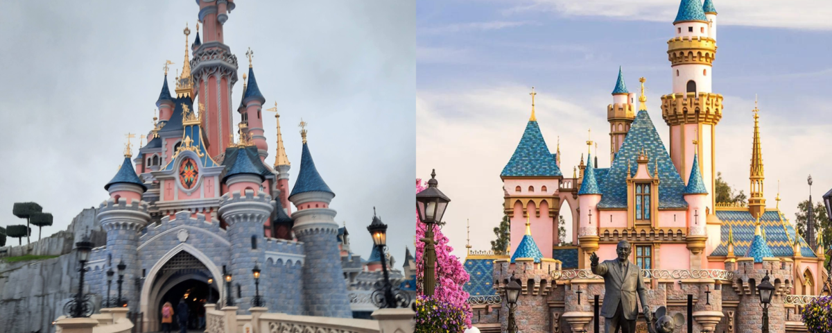 Un château Disneyland avec une statue devant.
