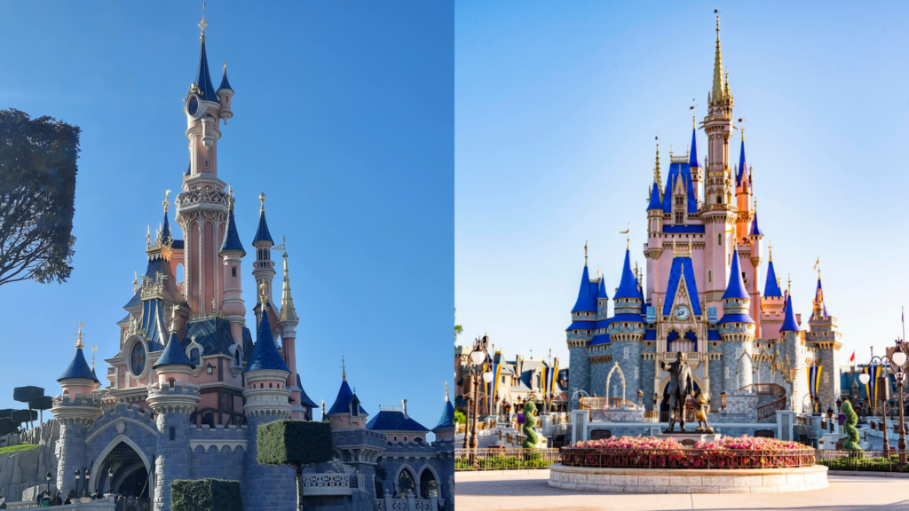 Deux photos du château de Cendrillon de Walt Disney World.