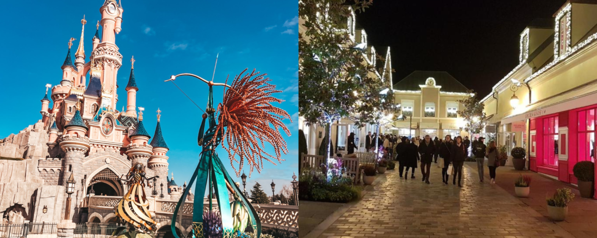 Deux photos nocturnes de Disneyland Paris.