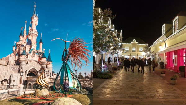 Deux photos nocturnes de Disneyland Paris.