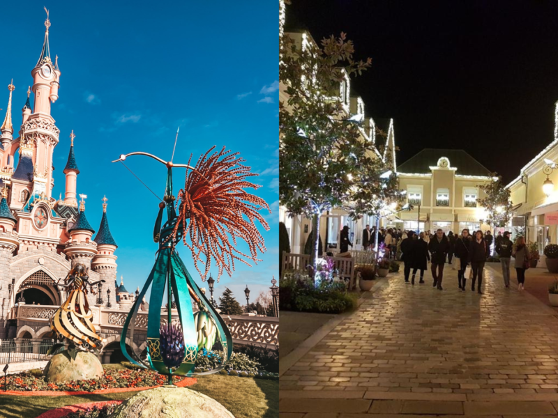 Deux photos nocturnes de Disneyland Paris.