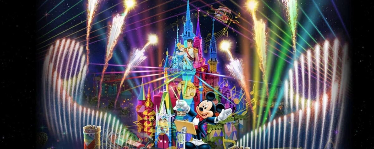 Une caricature de Mickey Mouse devant Disneyland.