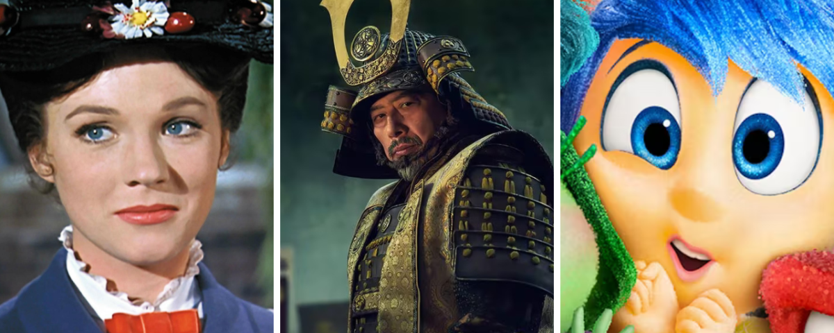 Un collage de personnages de dessins animés, dont un homme au chapeau et Mary Poppins.