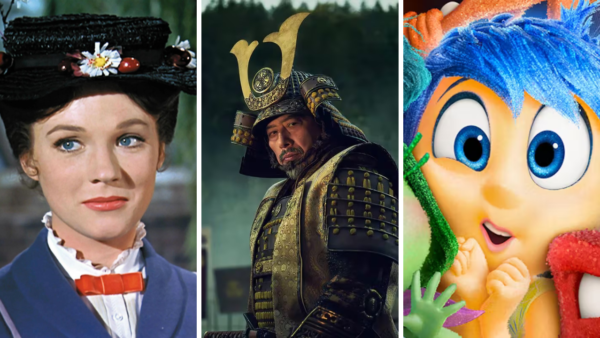 Un collage de personnages de dessins animés, dont un homme au chapeau et Mary Poppins.
