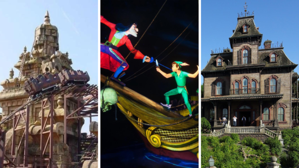 Disneyland Paris propose des attractions palpitantes comme des montagnes russes, une scène épique avec deux personnages animés se battant sur un bateau et un manoir hanté effrayant.