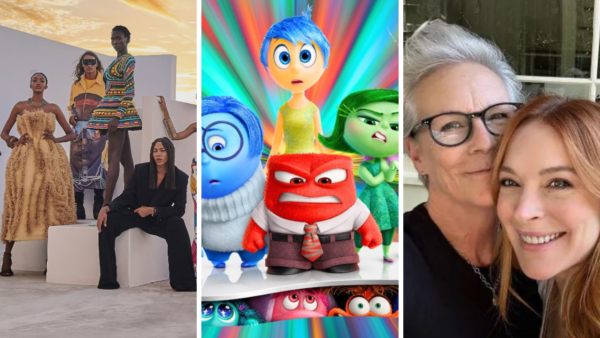 Un collage de trois images : des mannequins posant en extérieur, des personnages du film d'animation "Inside Out" (Vice Versa dans certaines régions) et deux personnes souriantes dans un selfie.