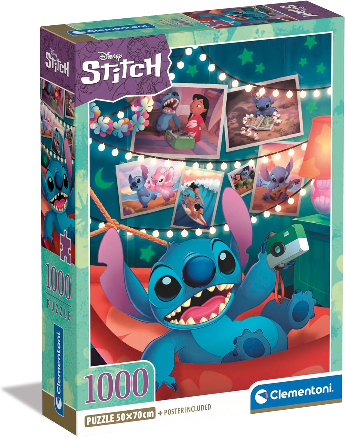 Clementoni - Puzzle Disney Stitch 1000 Pièces 10 Ans + - Jeu de Société Enfant - Format Portrait 70x50 Cm - Poster Inclus - Idee Cadeau - Patience et de Réflexion - Décoration - Fabriqué en Italie