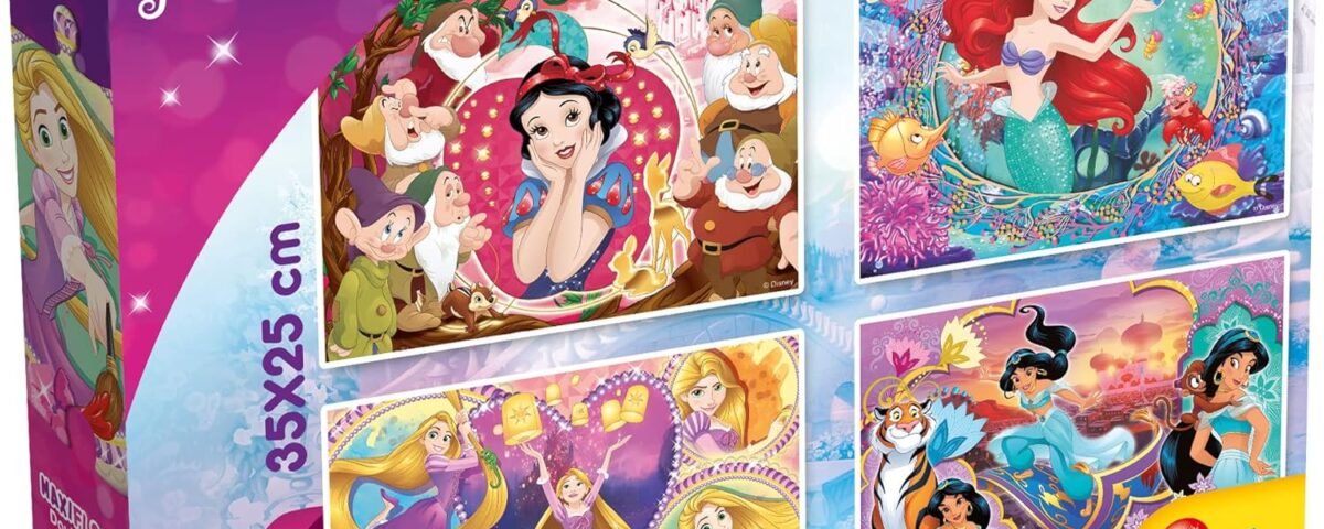 Lisciani - DISNEY PRINCESSES - 4 Puzzles pour Enfants dès 4 ans - 4 x 48 pièces - MaxiFloor 35x25 cm - Puzzles 2 en 1 - Double Face avec Verso à Colorier - Jeux Educatifs Favorisant la Concentration