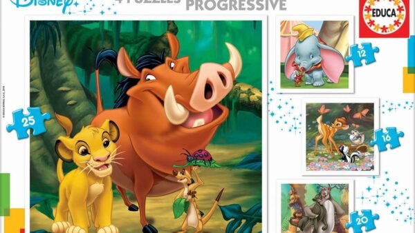 Educa - Animaux Disney. 4 Puzzles Enfant Progressifs, 12/16/20/25 pièces. Recommandé à partir de 3 Ans (18104)