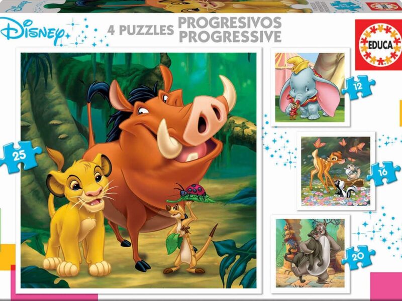 Educa - Animaux Disney. 4 Puzzles Enfant Progressifs, 12/16/20/25 pièces. Recommandé à partir de 3 Ans (18104)