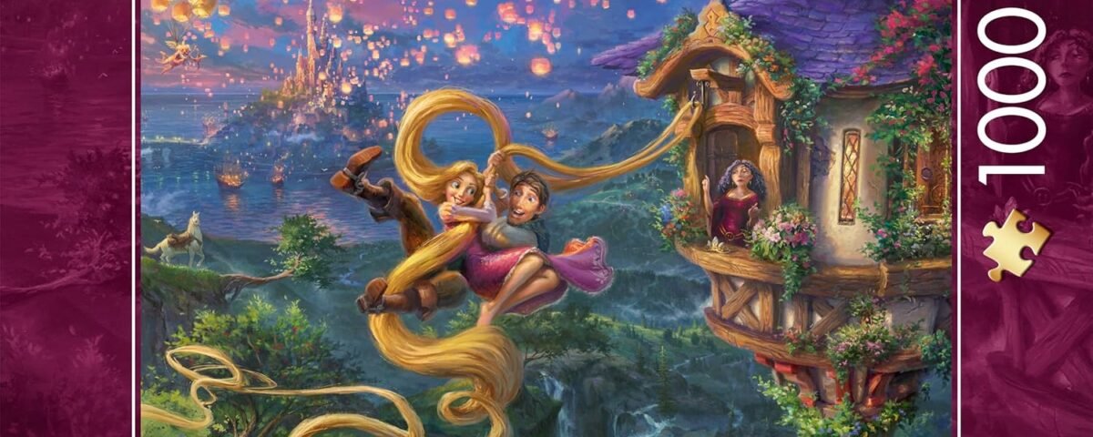 Schmidt Spiele 58034 Thomas Kinkade, Disney, Rapunzel Tangled up in Love, 1000 Teile Puzzle