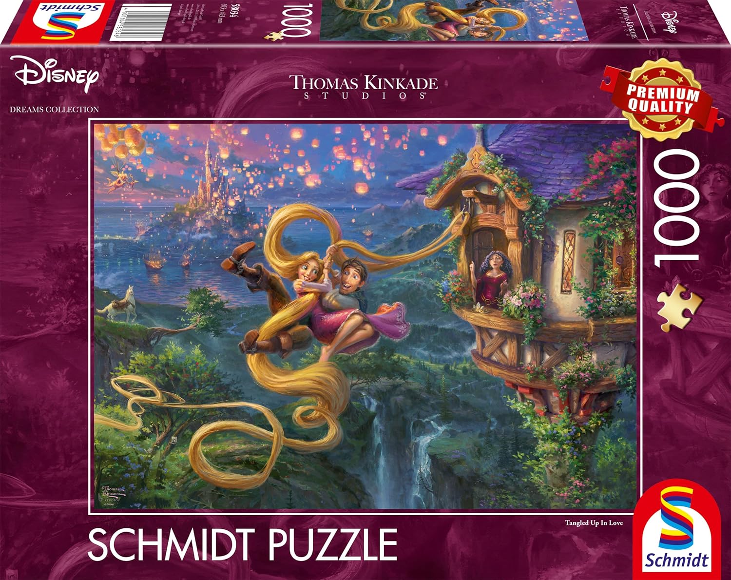 Schmidt Spiele 58034 Thomas Kinkade, Disney, Rapunzel Tangled up in Love, 1000 Teile Puzzle