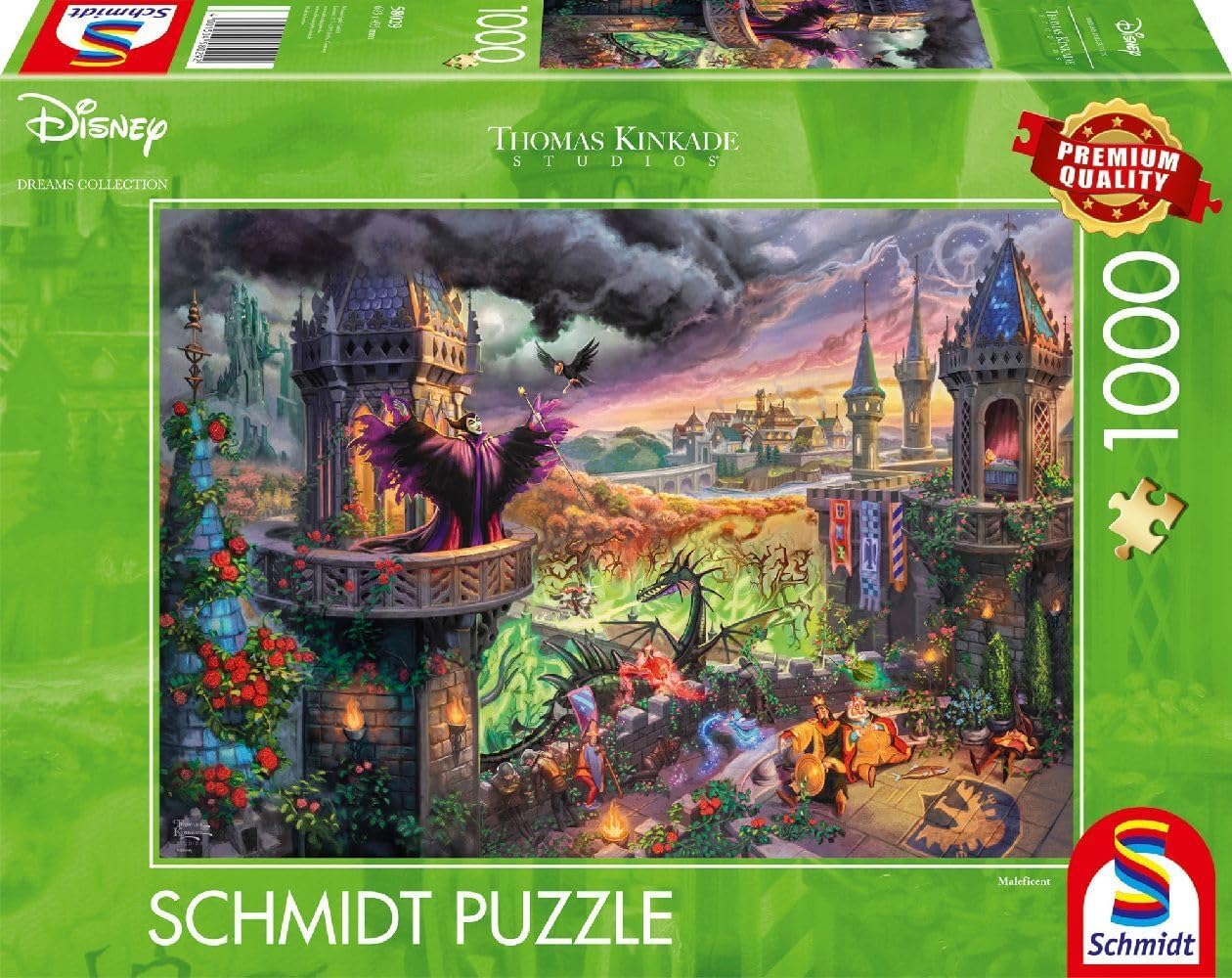 Schmidt Spiele- Thomas Kinkade Maleficent 58029, Disney, Maléfique, 1000 Teile Puzzle, Noir Blanc 1877, Taille Unique