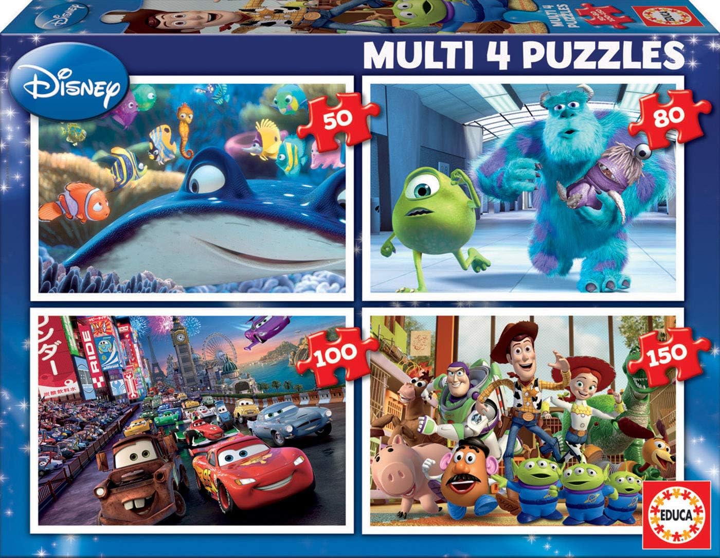 Educa - Pixar Multi Puzzles. 4 Puzzles Progressifs Enfant 50/80/100/150 pièces. +5 Ans. Ref. 15615