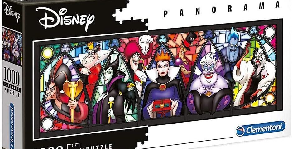 Clementoni - Puzzle Disney Vilains Panorama 1000 Pièces - 10 Ans + - Format 98x33 cm - Haute Qualité - Découpes Précises et Matériaux Recyclés - Jeu de société Adulte - Idée Cadeau