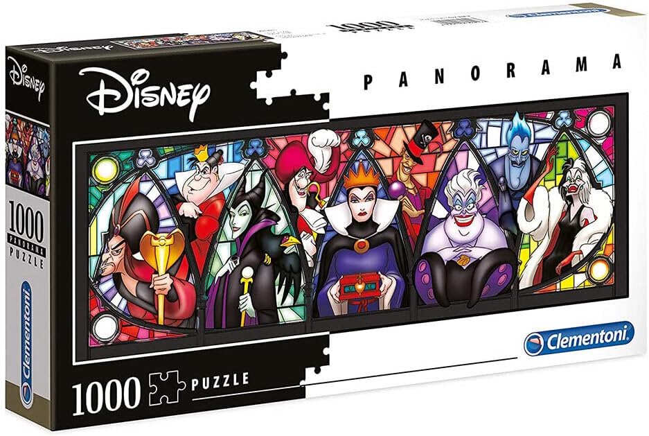 Clementoni - Puzzle Disney Vilains Panorama 1000 Pièces - 10 Ans + - Format 98x33 cm - Haute Qualité - Découpes Précises et Matériaux Recyclés - Jeu de société Adulte - Idée Cadeau