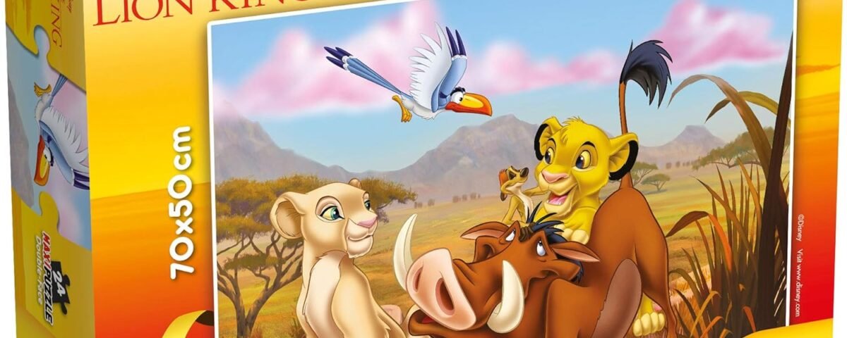 Lisciani - Puzzle Disney 2 en 1 - Roi Lion - Puzzle Géant 70 x 50cm de 24 pièces - Pour Enfants dès 3 ans - Double Face avec Verso à Colorier - Feutres Inclus pour Coloriage - Fabriqué En Italie