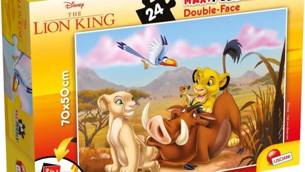Lisciani - Puzzle Disney 2 en 1 - Roi Lion - Puzzle Géant 70 x 50cm de 24 pièces - Pour Enfants dès 3 ans - Double Face avec Verso à Colorier - Feutres Inclus pour Coloriage - Fabriqué En Italie