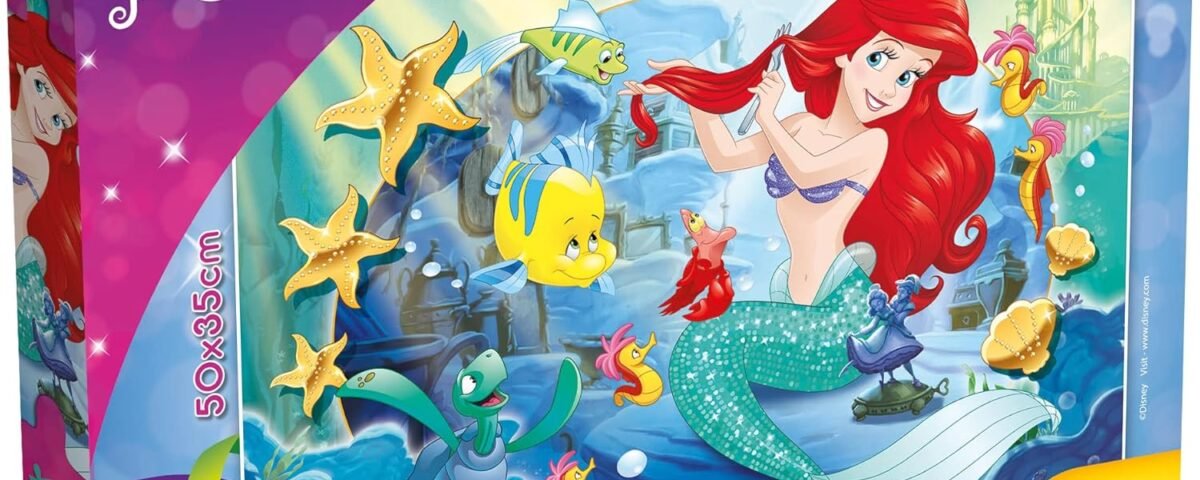 Lisciani, Puzzle pour enfants a partir de 7 ans, 250 pièces, 2 en 1 Double Face Recto / Verso avec le dos à colorier - Disney La Petite Sirene - 91706, Non Applicable.