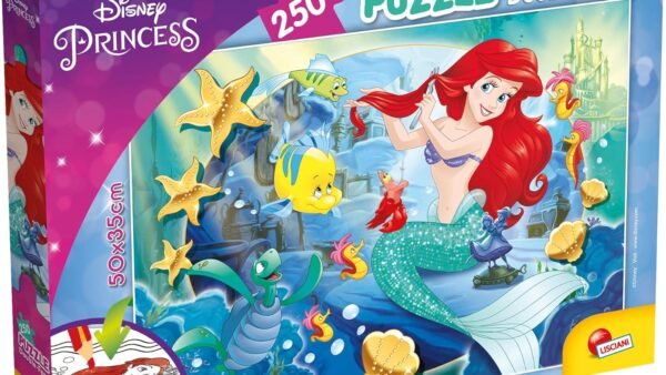 Lisciani, Puzzle pour enfants a partir de 7 ans, 250 pièces, 2 en 1 Double Face Recto / Verso avec le dos à colorier - Disney La Petite Sirene - 91706, Non Applicable.