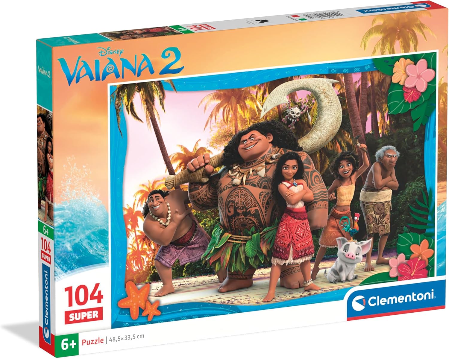 Clementoni - Puzzle Enfant 6 Ans - Disney Vaiana 2-104 Pièces, Supercolor, Fabriqué en Italie