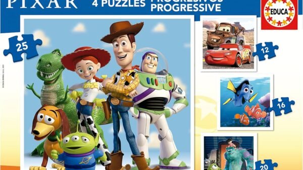 Educa - Pixar Progressifs | Ensemble de 4 Puzzles progressifs pour Enfants de 12 à 25 pièces. Mesurer Une Fois monté: 16 x 16 cm. Composé de Grandes pièces Parfaitement finies. +3 Ans (19681)
