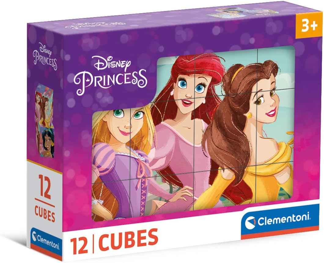 Clementoni - Puzzle 12 pièces, 3 Ans - Disney Princesses- Cube Supercolor, Puzzle pour Enfants 3-5 Ans, Disney, Jeu de société Enfant, Fabriqué en Italie, 41197