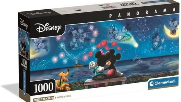 Clementoni - Puzzle pour Adultes 1000 Pièces, Panorama Mickey&Minnie Compact Box, Walt Disney Fabriqué en Italie, 39503