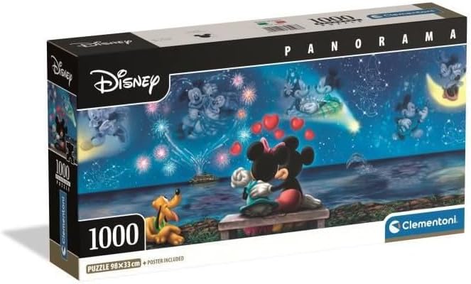 Clementoni - Puzzle pour Adultes 1000 Pièces, Panorama Mickey&Minnie Compact Box, Walt Disney Fabriqué en Italie, 39503