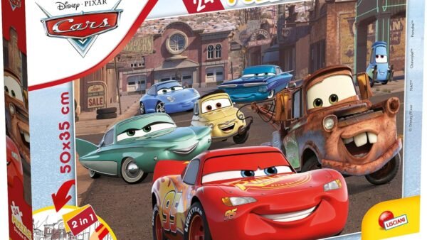 Lisciani - Puzzle Disney Cars - 24 Pièces - Jeu Créatif - Jeu de Réflexion - Plusieurs Personnages - Double Face - 2 en 1 - Puzzle et Coloriage - 50 x 35 Cm - Pour Enfants à Partir de 3 ans