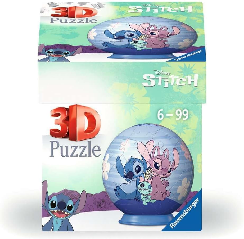 Ravensburger - Puzzle 3D Ball - Disney Stitch & Angel - A partir de 6 ans - 54 pièces numérotées à assembler sans colle - A collectionner - Support inclus - 11599