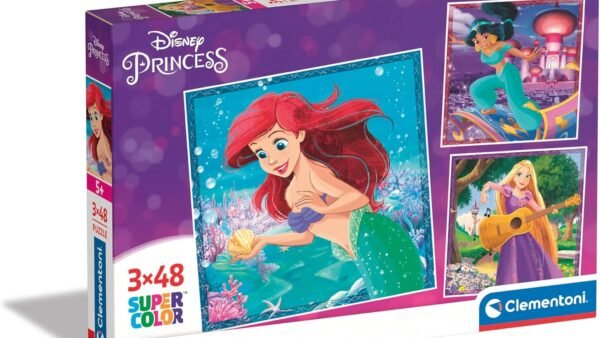 Clementoni - 25304 - Supercolor Puzzle - Disney Princess - 3x48 Pièces, Puzzle Enfants 5 Ans, Boîte De 3 Puzzles (48 Pièces), Puzzle Dessin Animé - Fabriqué en Italie