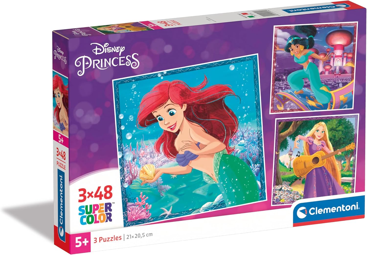Clementoni - 25304 - Supercolor Puzzle - Disney Princess - 3x48 Pièces, Puzzle Enfants 5 Ans, Boîte De 3 Puzzles (48 Pièces), Puzzle Dessin Animé - Fabriqué en Italie