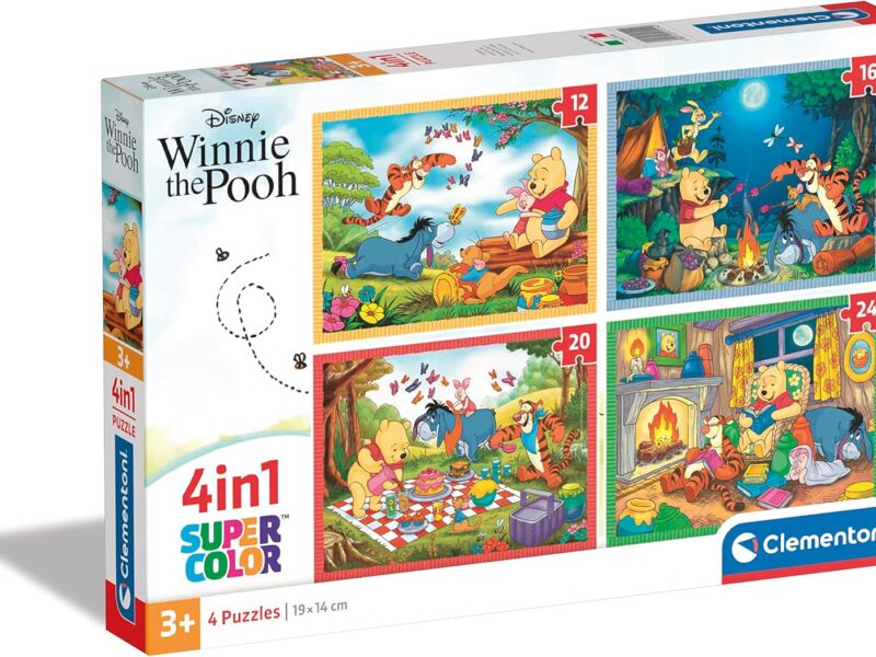 Clementoni Supercolor 4 in 1-Disney Winnie The Pooh Progressifs (12, 16, 20, 24 Pièces), Enfants 3 Ans, Puzzle Dessin Animé-Fabriqué en Italie, 21514