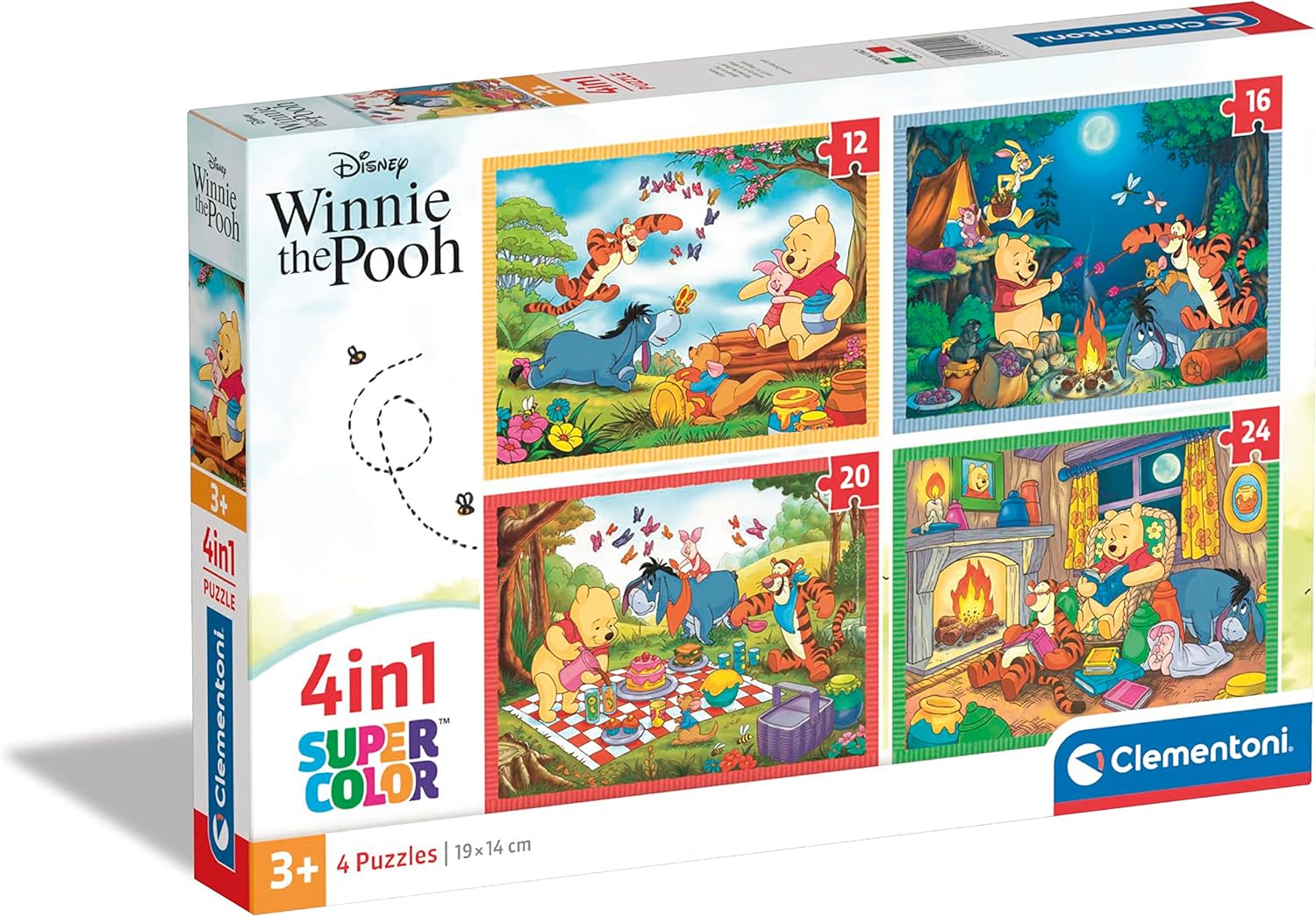 Clementoni Supercolor 4 in 1-Disney Winnie The Pooh Progressifs (12, 16, 20, 24 Pièces), Enfants 3 Ans, Puzzle Dessin Animé-Fabriqué en Italie, 21514