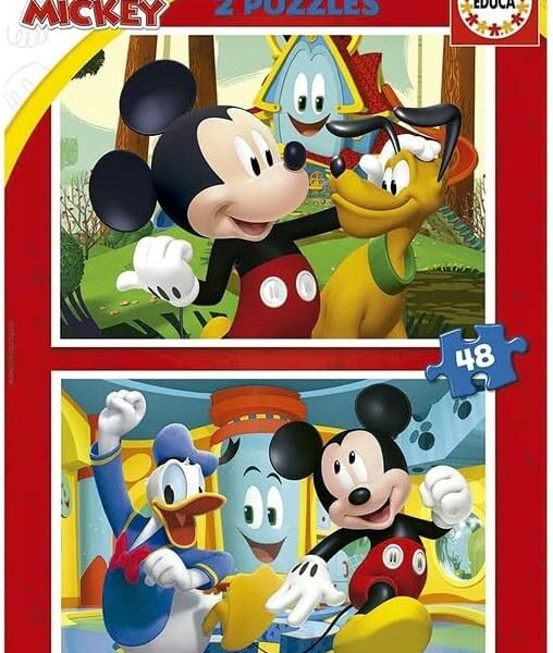 Educa - Maison Amusante Mickey Mouse 2x48. 2 Puzzles en Carton pour Enfants de 48 pièces chacun. Doublement Amusant avec ce Puzzle Disney et Mickey 2x48 pièces à partir de 4 Ans (19312)