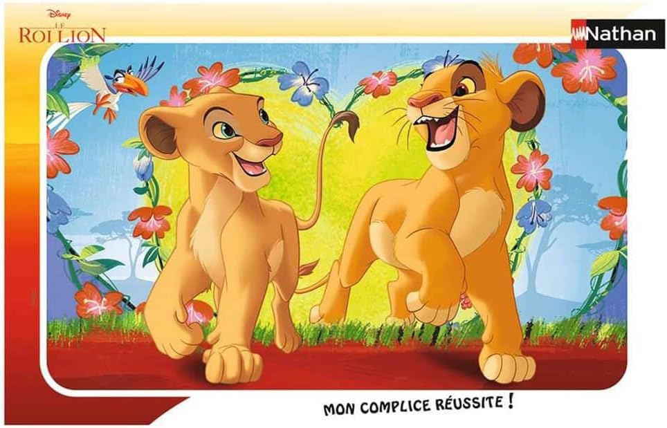 Nathan - Puzzle Enfant - Cadre 15 pièces - Simba et Nala - Disney Le Roi Lion - Fille ou garçon dès 3 ans - Puzzle de qualité supérieure - Carton épais et résistant - 86183