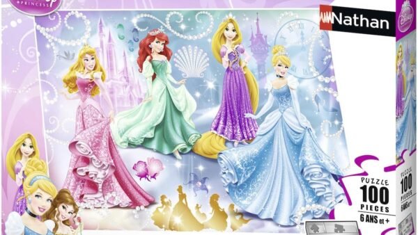 Nathan - Puzzle enfants - 100 pièces - Princesses étincelantes - Disney Princesses - Fille ou garçon dès 6 ans - Puzzle de qualité supérieure - Carton épais et résistant - 86720