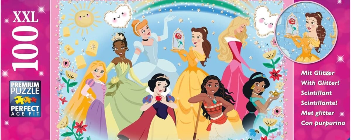 Ravensburger - Puzzle Enfant - Puzzle 100 p XXL - Fortes, Belles et courageuses/Disney Princesses (Collection Paillettes) - Dès 6 Ans - 13326