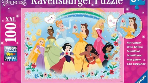 Ravensburger - Puzzle Enfant - Puzzle 100 p XXL - Fortes, Belles et courageuses/Disney Princesses (Collection Paillettes) - Dès 6 Ans - 13326